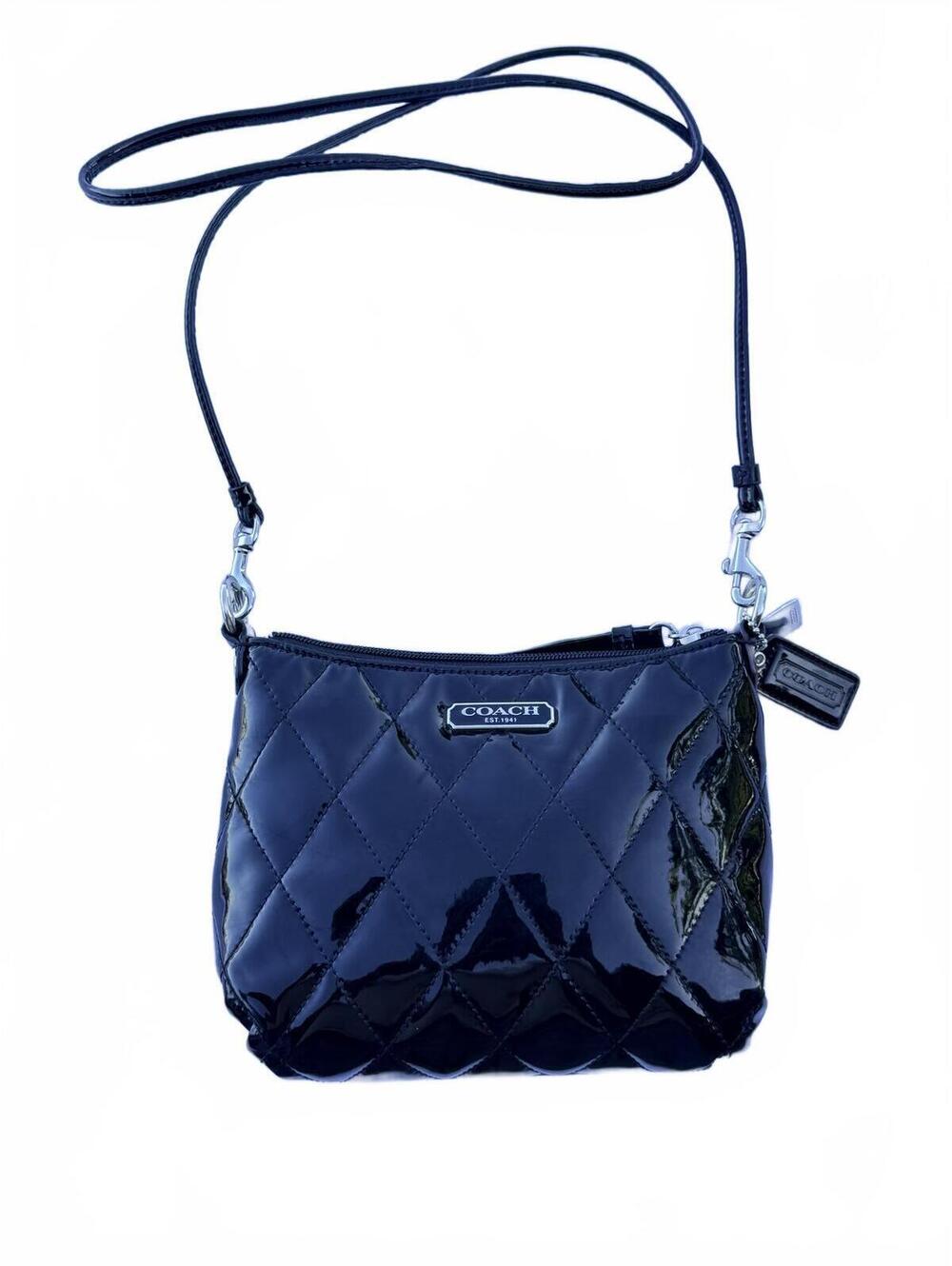 Coach Quilted Nylon Crossbody Bag Navy Blue Purple Shoulder Puffer Handbag Purse